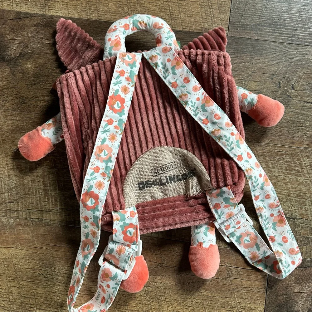 Girls Les Deglingos Pink Floral Deer Backpack One Size